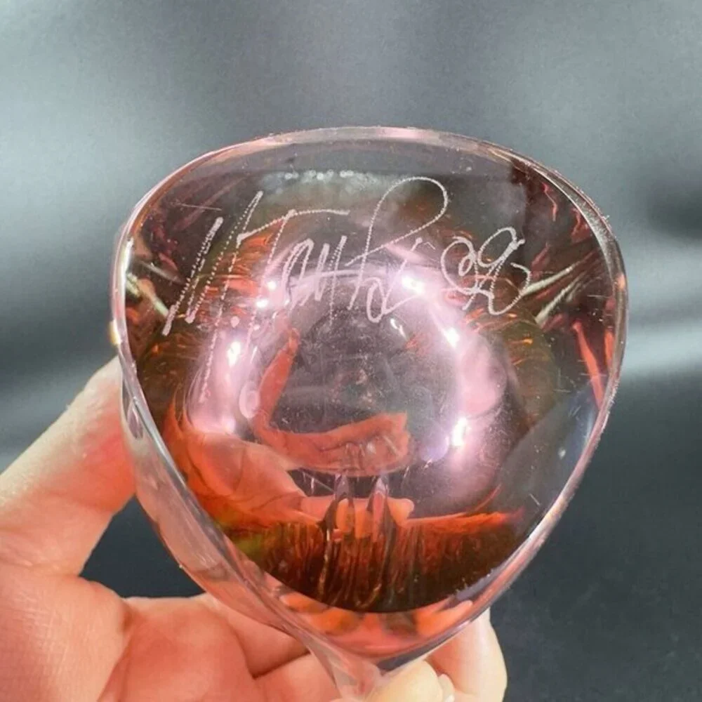 1990s Hand Blown Glass Vase‎ Artist Signed Cranberry Faceted Glass Vase Vintage